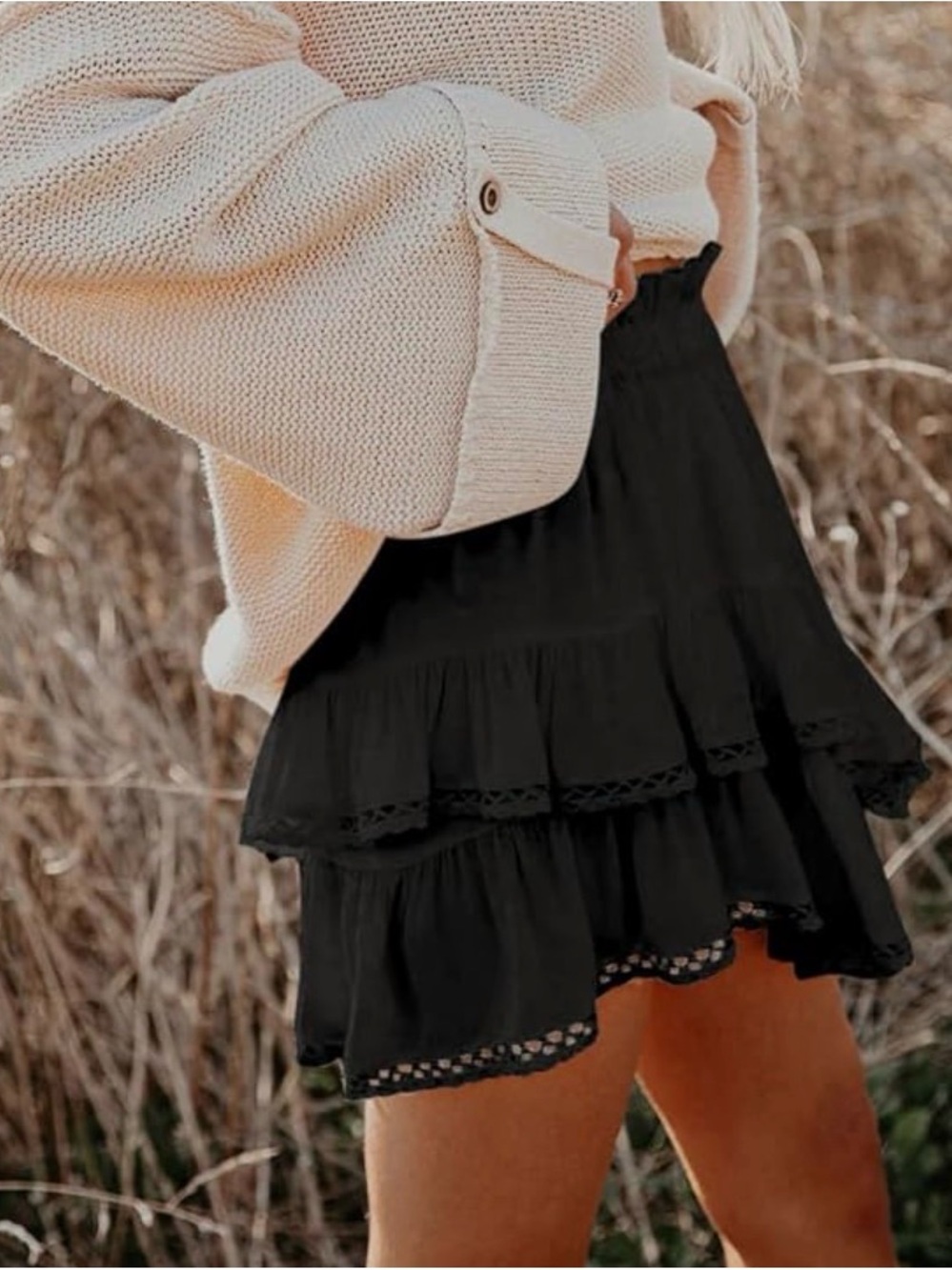 Black Tiered Ruffle Mini Skirt - Women